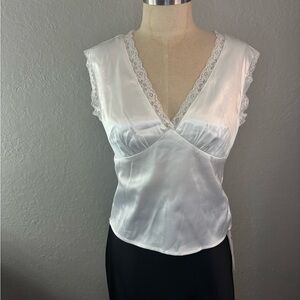 Commense White Satin Lace Trim Chemise